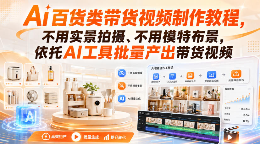 440b3396cbf24b8a9b253a47fb40249a.jpeg Ai百货类带货视频制作教程,不用实景拍摄、不用模特布景,依托AI工具批量产出带货视频
