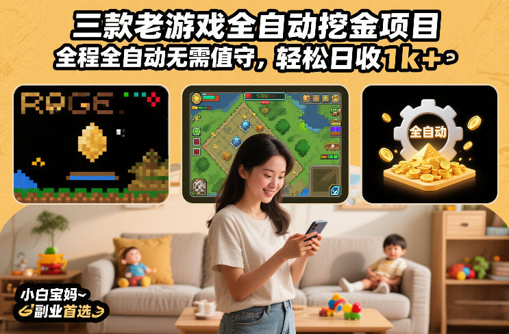 三款老游戏全自动挖金项目,全程全自动无需值守,轻松日收1k+,小白宝妈副业首选【揭秘】-鼎铸网