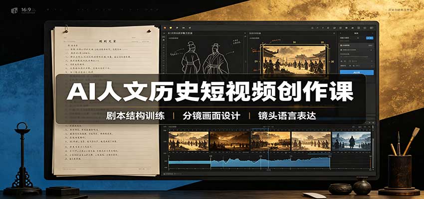 AI人文历史短视频创作课:赛道对标、剧本分镜制图,掌握视频完整产出流程-鼎铸网