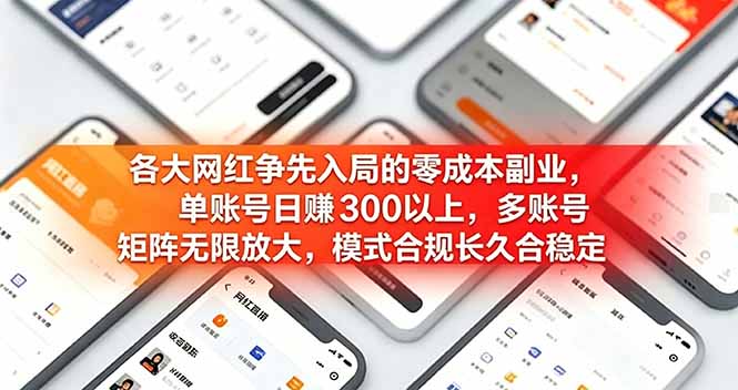 各大网红争先入局的零成本副业，单账号日赚 300 以上，多号矩阵可放大，模式合规长久稳定！-鼎铸网