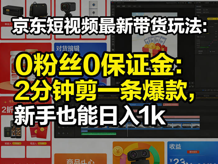 454ea22c24fec38411fc05a7dfee39de.jpeg 京东短视频最新带货玩法,0粉丝0保证金,2分钟剪一条爆款,新手也能日入1k+【揭秘】