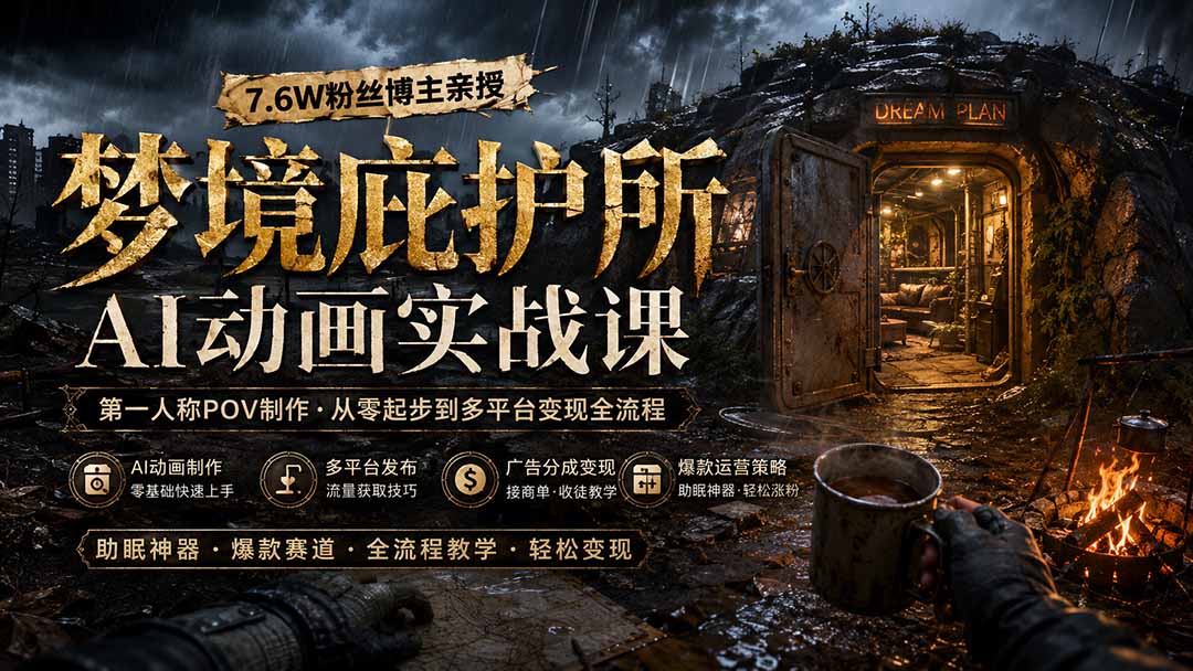 梦境庇护所AI动画实战课：7.6W粉丝博主亲授第一人称POV制作，从零起步到多平台发布变现全流程-鼎铸网