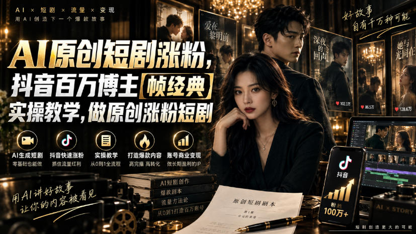 45cf0765efd046dfa0f91332fb0283a0.jpeg AI原创短剧涨粉,抖音百万博主【帧经典】实操教学,做原创涨粉短剧