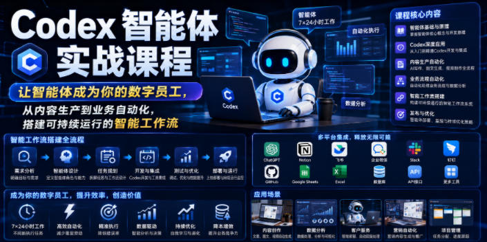 Codex智能体实战课程，让智能体成为你的数字员工，从内容生产到业务自动化，搭建可持续运行的智能工作流-鼎铸网