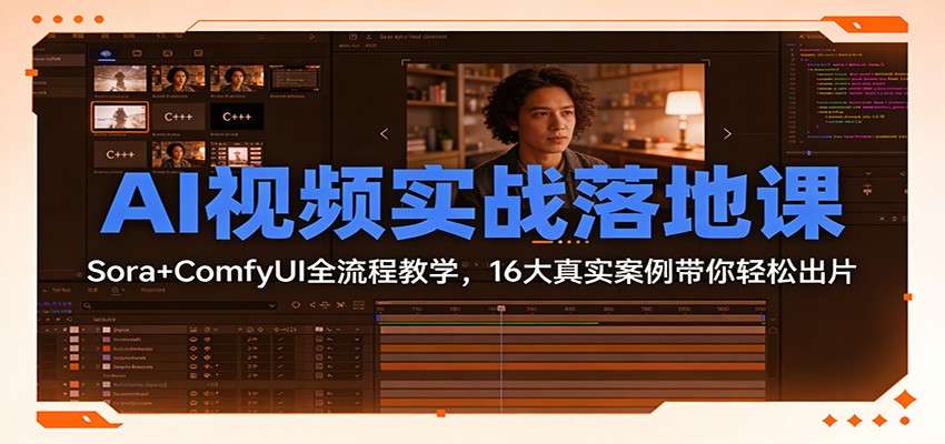 AI视频实战落地课：Sora+ComfyUI全流程教学，16大真实案例带你轻松出片-鼎铸网