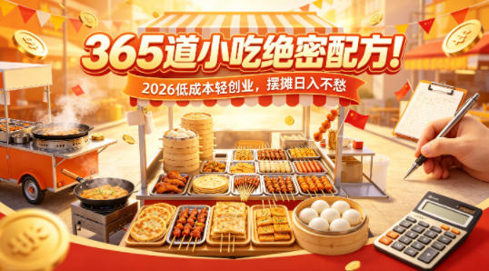 365道小吃绝密配方!2026低成本轻创业,摆摊日入不愁-鼎铸网