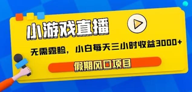 小游戏直播，假期风口项目，无需露脸，小白每天三小时，到账3000+-鼎铸网