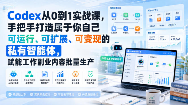 47ad20bb32068cbba339d3c30d73af6d.jpeg Codex从0到1实战课,手把手打造属于你自己可运行、可扩展、可变现的私有智能体,赋能工作副业内容批量生产
