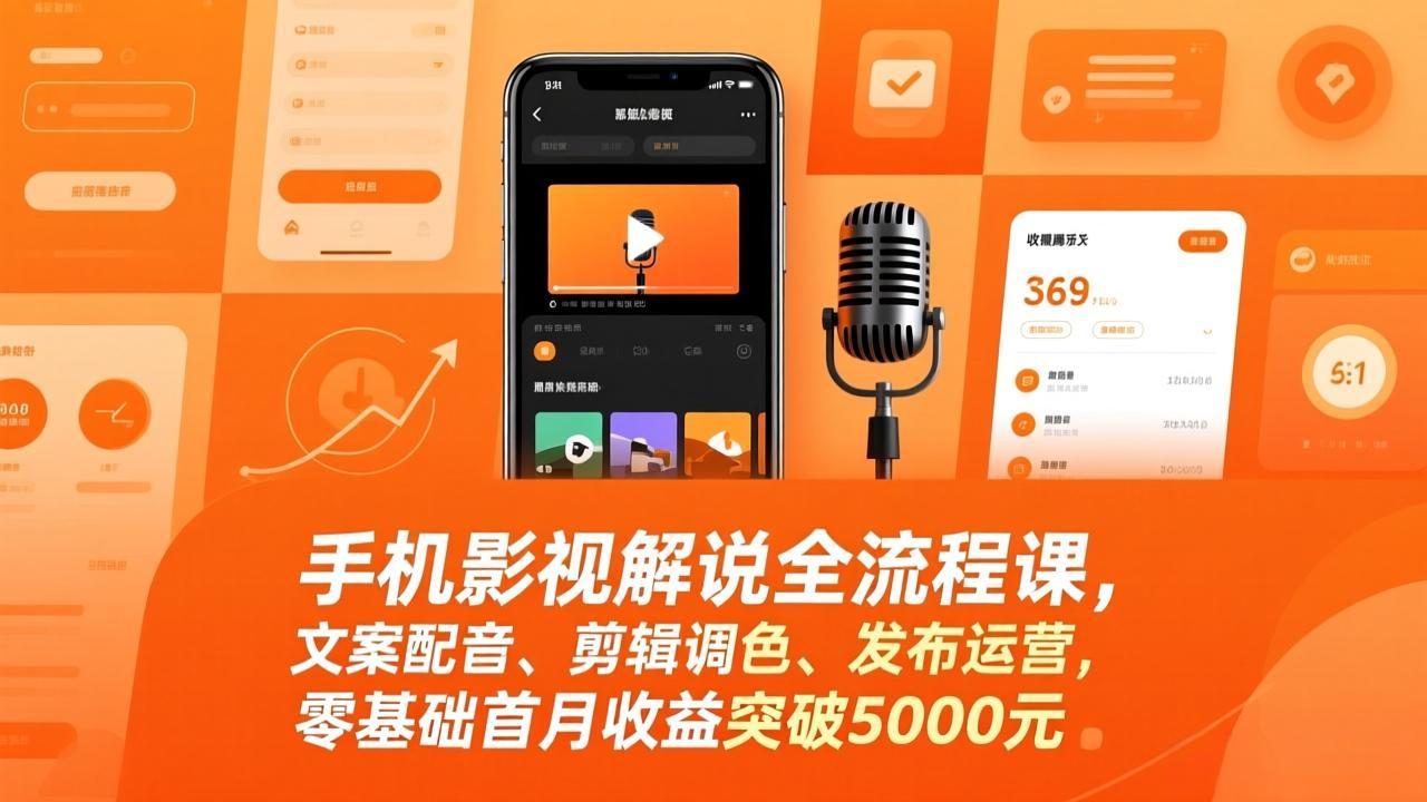 47e6f07322b3ffac9015635055db97ca.jpeg 手机影视解说全流程课,文案配音、剪辑调色、发布运营,零基础首月收益突破5000元