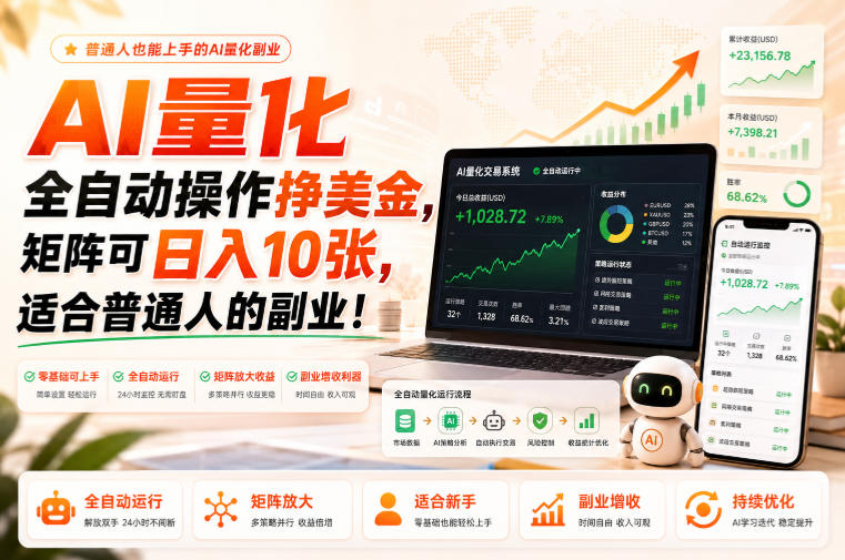 AI量化全自动操作挣美金，矩阵可日入10张，适合普通人的副业！【揭秘】-鼎铸网