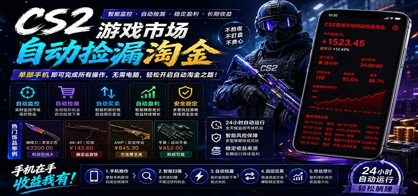 CSGO挂机捡漏项目通过利用游戏饰品交易机制,结合薄凉软件辅助捡漏,实现盈利-鼎铸网
