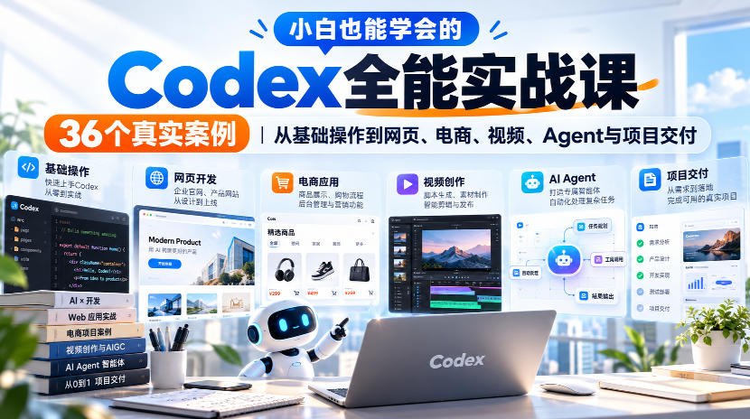 小白也能学会的Codex全能实战课|36个真实案例,从基础操作到网页、电商、视频、Agent与项目交付-鼎铸网