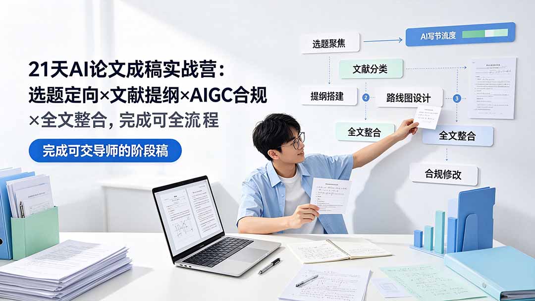 21天AI论文成稿实战营：选题定向×文献提纲×AIGC合规×全文整合，完成可交导师的阶段稿-鼎铸网