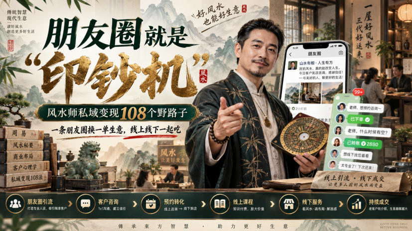 朋友圈就是“印钞机”,风水师私域变现108个野路子,一条朋友圈换一单生意,线上线下一起吃【文档】-鼎铸网