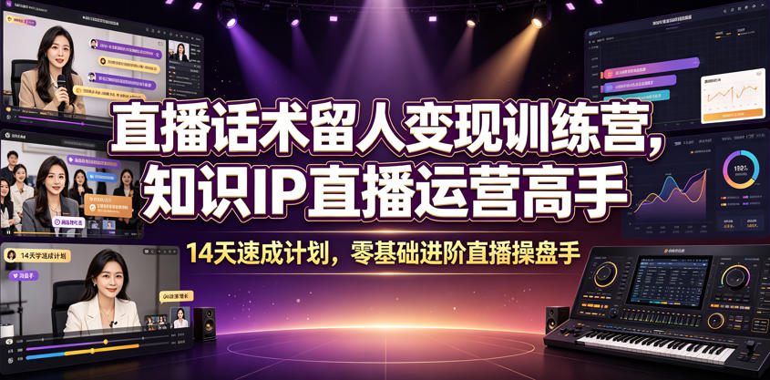 直播话术留人变现训练营，知识IP直播运营高手，14天速成计划，零基础进阶直播操盘手-鼎铸网