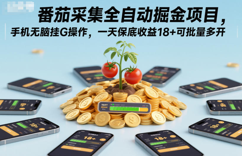 番茄采集全自动掘金项目,手机无脑挂G操作,一天保底收益18+可批量多开【揭秘】-鼎铸网