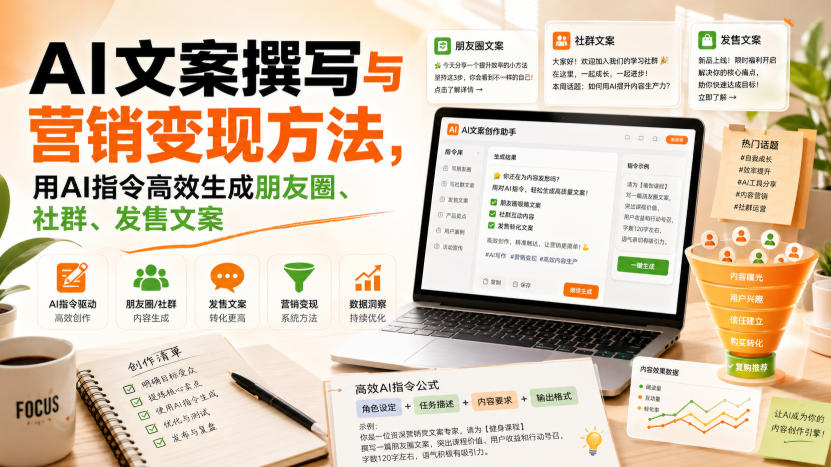 4add119a234bd81324361e10a25d0d6f.jpeg AI文案撰写与营销变现方法,用AI指令高效生成朋友圈、社群、发售文案