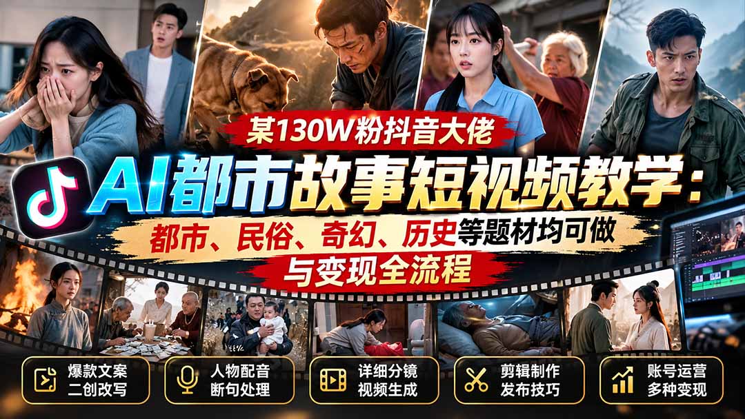 4afa2ffe896a80bca9eb8f270821ec59.jpeg 某130W粉抖音大佬AI都市故事短视频教学:都市、民俗、奇幻、历史等题材均可做与变现全流程