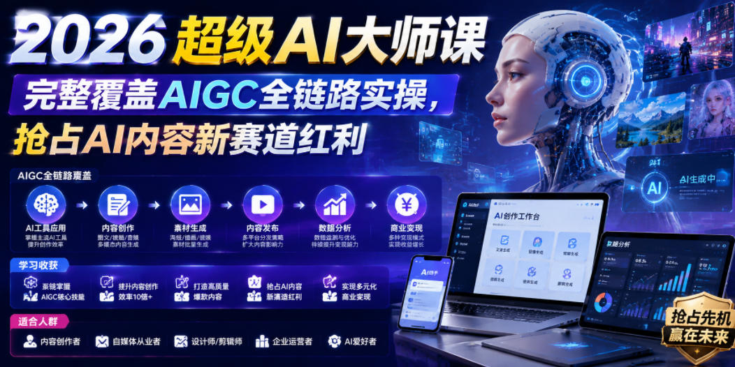 2026超级AI大师课，完整覆盖AIGC全链路实操，抢占AI内容新赛道红利-鼎铸网