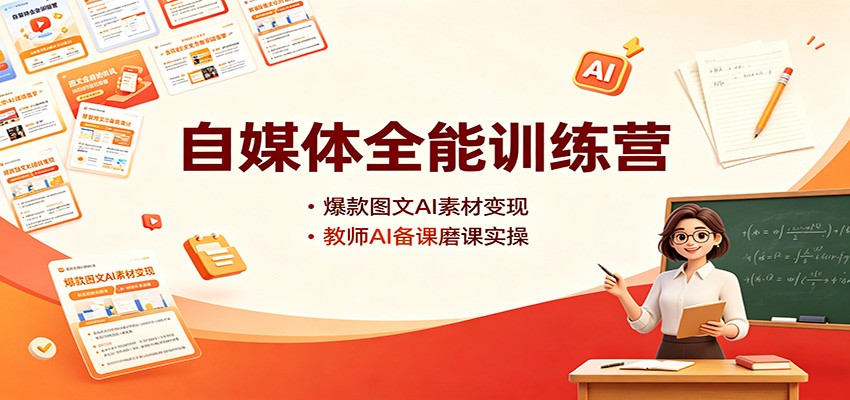 自媒体全能训练营：爆款图文AI素材变现，教师AI备课磨课实操-鼎铸网