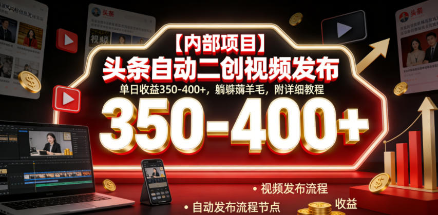 【内部项目】头条自动二创视频发布，单日收益350-400+，躺賺薅羊毛，附详细教程【揭秘】-鼎铸网