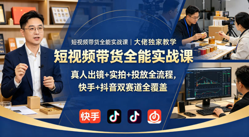 短视频带货全能实战课|大佬独家教学,真人出镜+实拍+投放全流程,快手+抖音双赛道全覆盖-鼎铸网