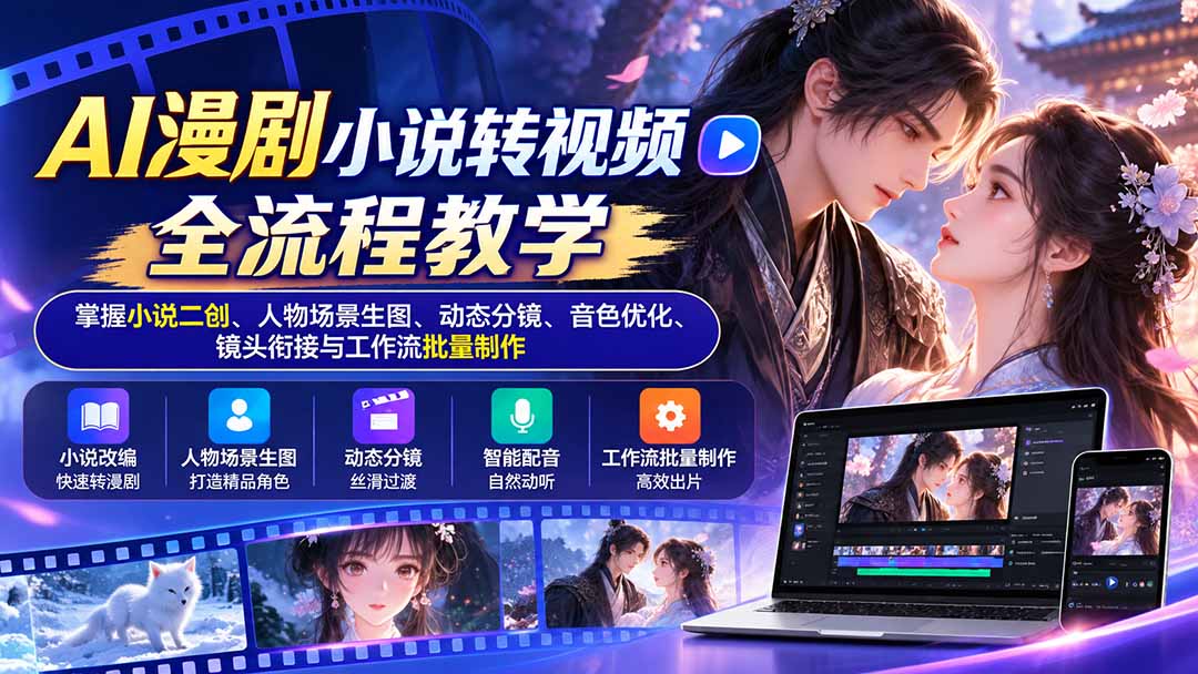 AI漫剧小说转视频全流程教学：掌握小说二创、人物场景生图、动态分镜、音色优化、镜头衔接与工作流批量制作-鼎铸网