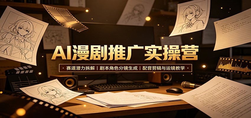AI漫剧推广实操营：赛道潜力拆解，剧本角色分镜生成，配音剪辑与运镜教学-鼎铸网