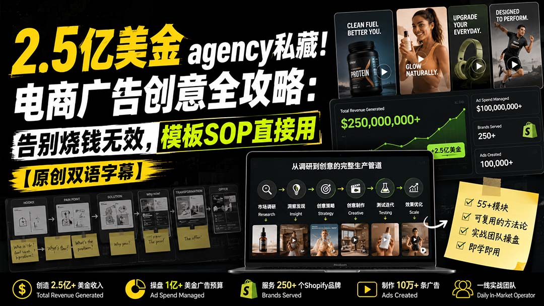 2.5亿美金agency私藏！电商广告创意全攻略：告别烧钱无效，模板SOP直接用【原创双语字幕】-鼎铸网