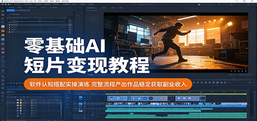 零基础AI短片变现教程:软件认知搭配实操演练,完整流程产出作品稳定获取副业收入-鼎铸网