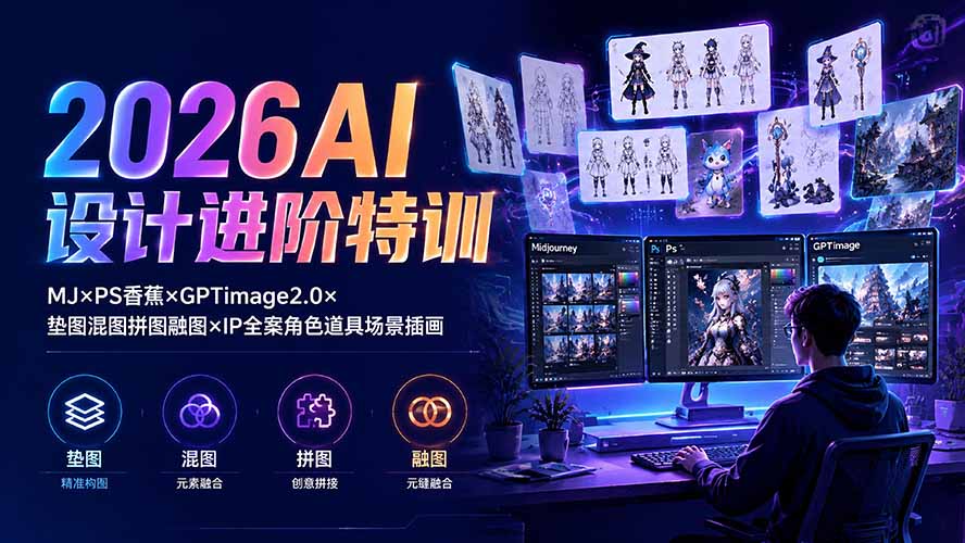 4e5d0113285c0e6121a0ab193e83b34b.jpeg 2026AI设计进阶特训:MJ×PS香蕉×GPTimage2.0×垫图混图拼图融图×IP全案角色道具场景插画