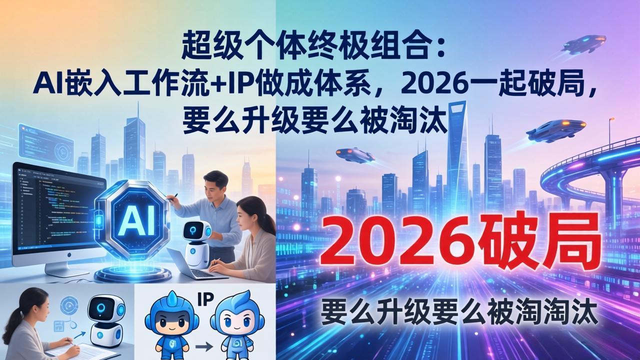 4e68c68006e2bb36b7df4c171b8bdebf.jpeg 超级个体终极组合:AI嵌入工作流+IP做成体系,2026一起破局,要么升级要么被淘汰