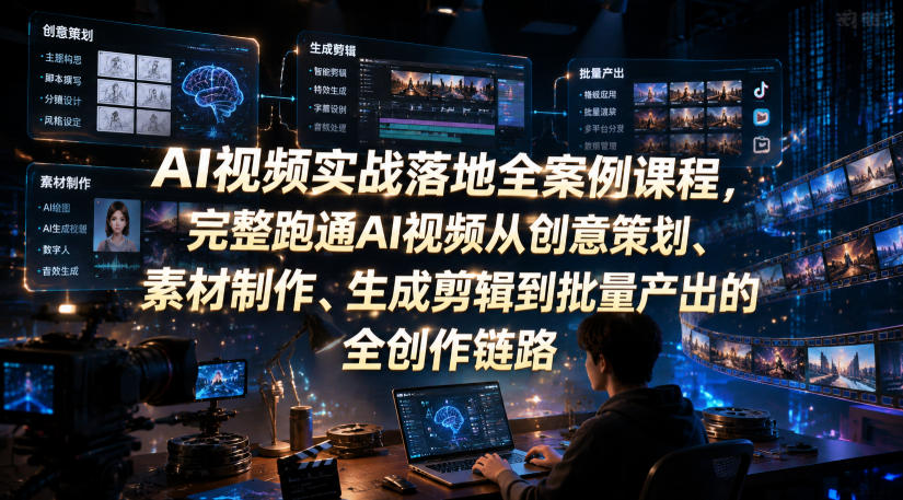 4ea38a823a53b2529d88b27e6dac09d1.jpeg AI视频实战落地全案例课程,完整跑通AI视频从创意策划、素材制作、生成剪辑到批量产出的全创作链路