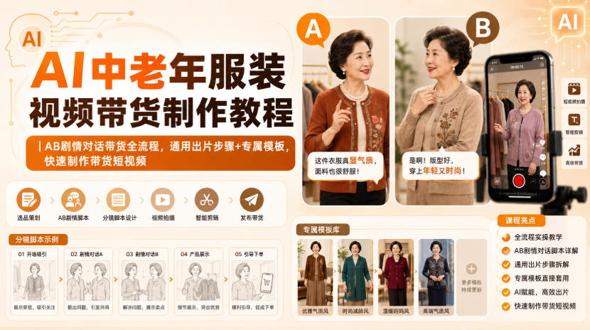 4efec81f23a3b280448143527e70abad.jpeg AI中老年服装视频带货制作教程|AB剧情对话带货全流程,通用出片步骤+专属模板,快速制作带货短视频