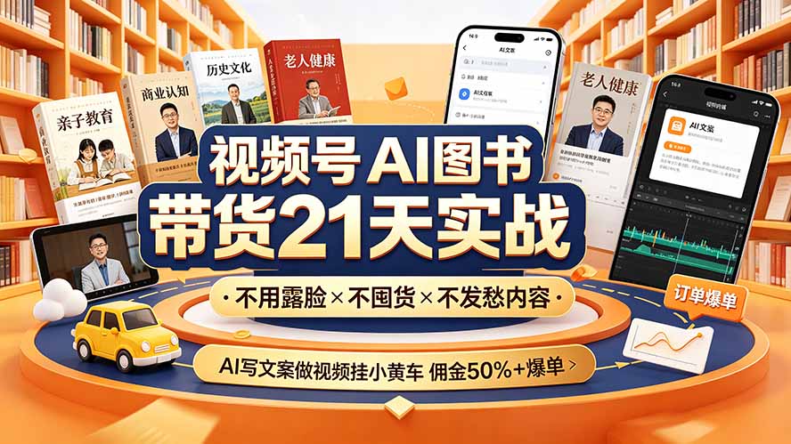4f62da0be627cad313f89d60b656500f.jpeg 视频号AI图书带货21天实战:不用露脸×不囤货×不发愁内容,AI写文案做视频挂小黄车,佣金50%+爆单