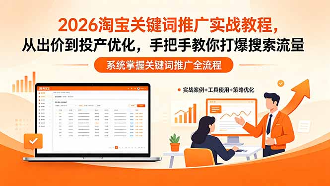 2026淘宝关键词推广实战教程,,从出价到投产优化,手把手教你打爆搜索流量-鼎铸网