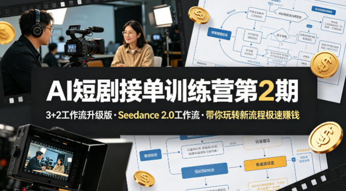 50258f30694f0f9b36178c32f37f0fce.jpeg AI短剧接单训练营第2期,3+2工作流升级版,Seedance 2.0工作流,带你玩转新流程极速賺钱