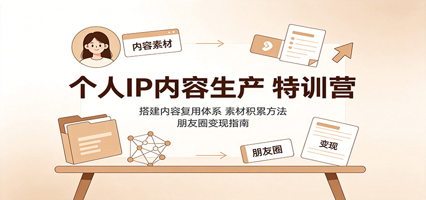 个人IP内容生产特训营：搭建内容复用体系，素材积累方法，朋友圈变现指南-鼎铸网