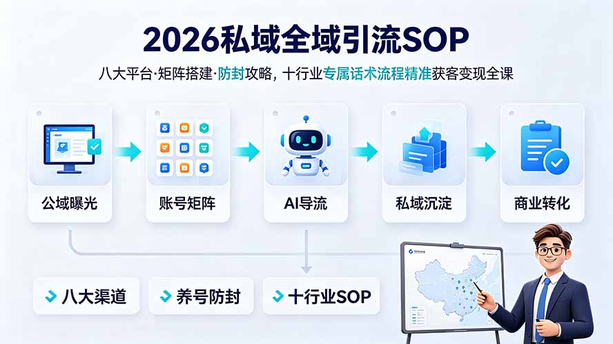 2026私域全域引流SOP|八大平台·矩阵搭建·防封攻略,十行业专属话术流程精准获客变现全课-鼎铸网