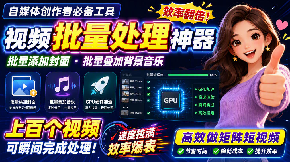 视频批量加封面，把封面添加到视频第一帧，不用剪辑软件批量添加-鼎铸网