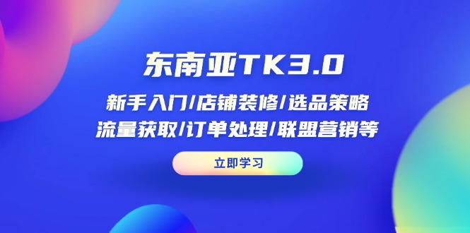 东南亚TK3.0:新手入门/店铺装修/选品策略/流量获取/订单处理/联盟营销等-鼎铸网