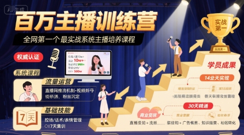 百万主播训练营，全网第一个最实战系统主播培养课程-鼎铸网