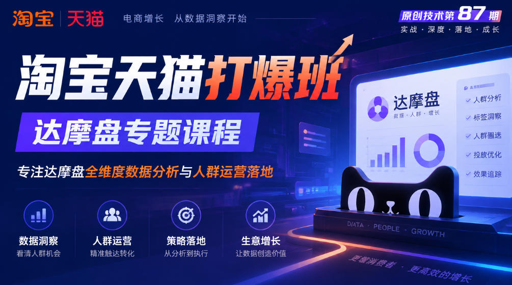 《淘宝天猫打爆班》原创技术第87期,达摩盘专题课程,专注达摩盘全维度数据分析与人群运营落地-鼎铸网
