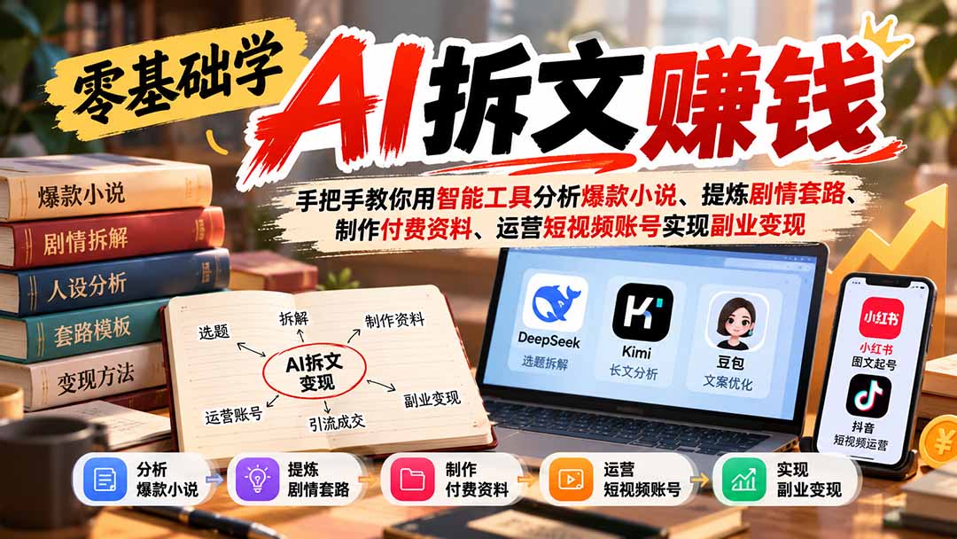51f329a134667a90edbd4225ef5854f1.jpeg 零基础学AI拆文赚钱:手把手教你用智能工具分析爆款小说、提炼剧情套路、制作付费资料、运营短视频账号实现副业变现