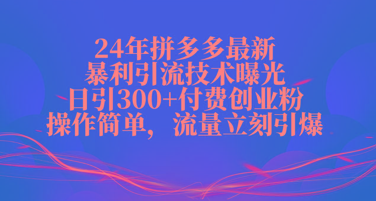 24年拼多多最新暴利引流技术曝光，日引300+付费创业粉，操作简单，流量…-鼎铸网
