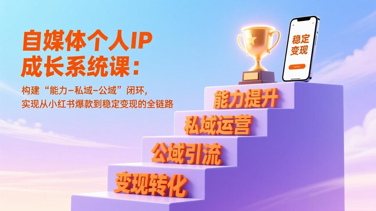 529142909b92d4b318a719ba53efc984.jpeg 自媒体个人IP成长系统课:构建“能力-私域-公域”闭环,实现从小红书爆款到稳定变现的全链路