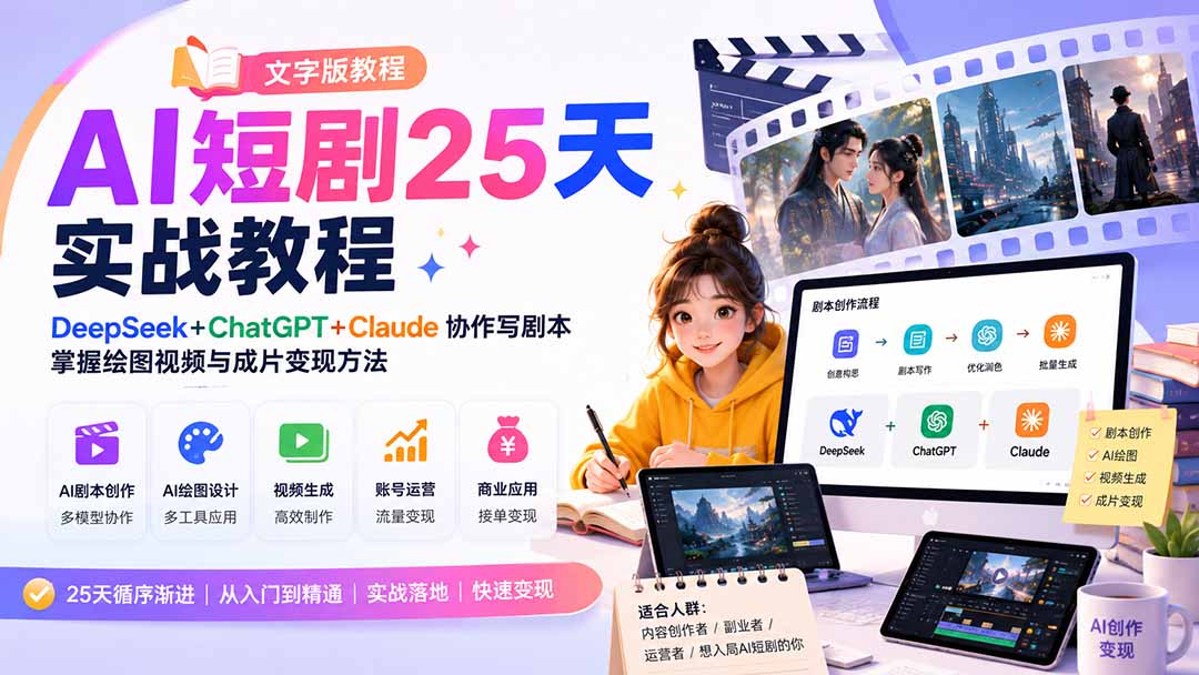 53134592e4b7ef84b75a1c6135589d67.jpeg AI短剧25天实战教程(文字版教程