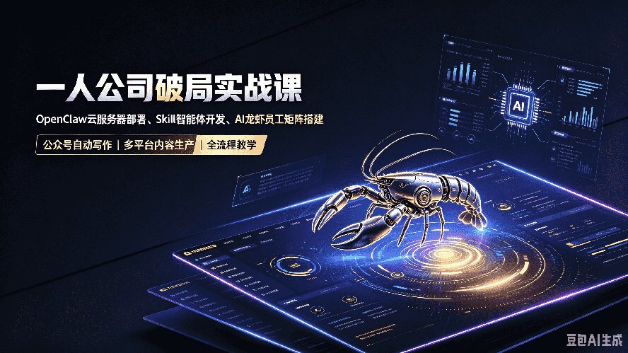 53c4d5a040e13f66d3f46439ceec01c5.jpeg 一人公司破局实战课|OpenClaw云服务器部署、Skill智能体开发、AI龙虾员工矩阵搭建,公众号自动写作与多平台内容…