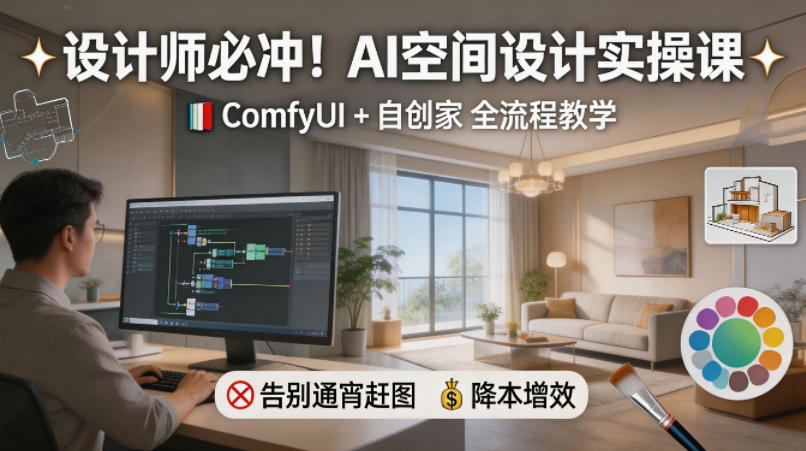 53f461db20c6a5a4a453ef016aeb676e.jpeg 设计师必冲!AI空间设计实操课,ComfyUI+自创家全教学,告别通宵赶图,降本增效