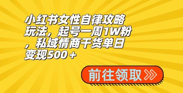 54178e1fa1e1a4d444ebc1a0d8cc0b75.jpeg 小红书女性自律攻略玩法,起号一周1W粉,私域情商干货单日变现500+